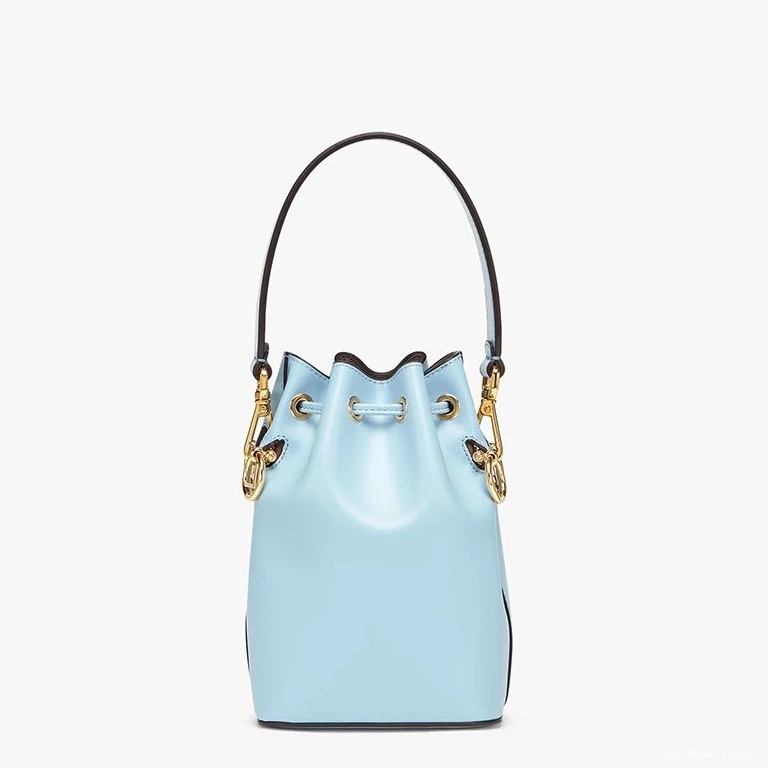 Vintage HOT Tresor Calf ROMA Fendi Logo Mon Leather Bag Bucket Mini Sky Blue In 0731